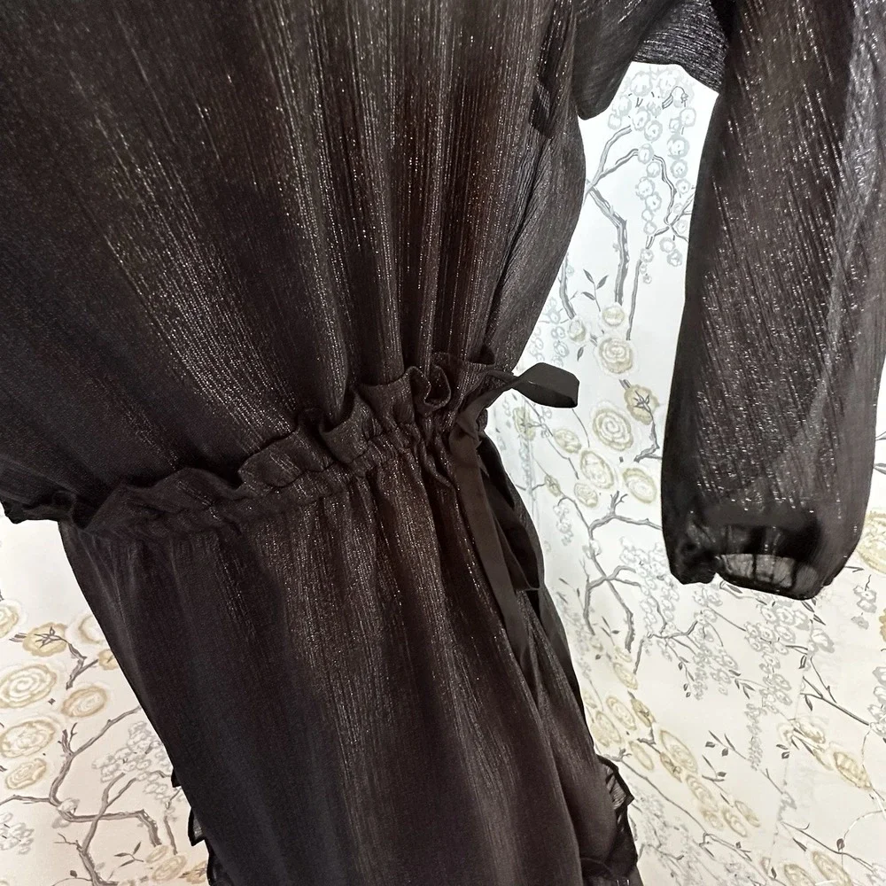 LOFT WOMEN'S BLACK SHIMMERING METALLIC TIERED DRESS SIZE SP NEW WITHOUT TAG - Picture 5 of 8